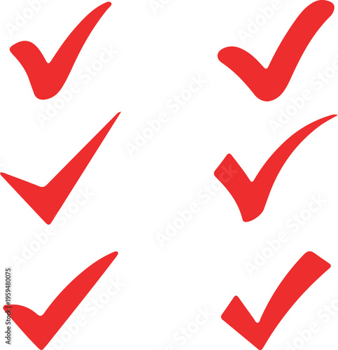 Six red checkmarks on white background ticks symbols