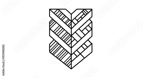 Geometric black and white abstract design with layered chevron shapes