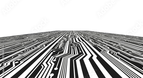 Abstract digital pathway, a network of circuits receding into the horizon