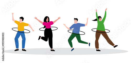 people exercising hula hoops having fun lifestyle outdoor fitness