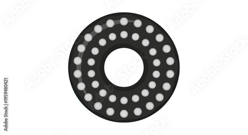 A black inflatable ring with a white inner tube and circular silver accents