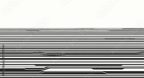 Abstract black and white horizontal lines create a sense of depth and motion