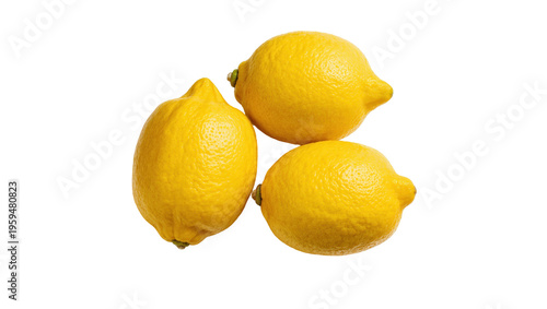 Tablou pe pânză Three fresh, vibrant yellow lemons, ripe and juicy, piled together as healthy ci