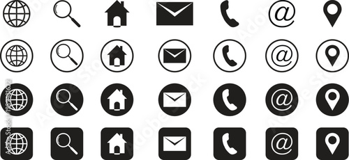 Contact us icon set. globe, mail, home Phone and location , user, elements in minimal outline and solid styles vector illustration