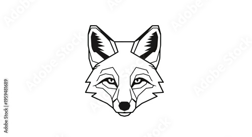 Geometric fox head with sharp angles and dark eyes on a white background
