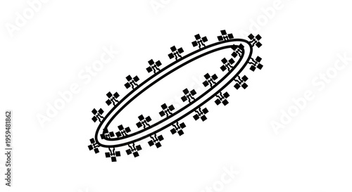 Black elliptical outline with ornate patterned border, isolated on white