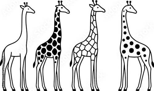 Giraffe illustration icon set, in outline design