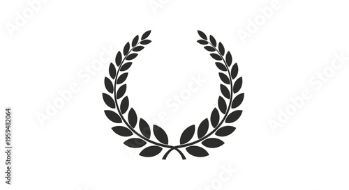 A symmetrical black laurel wreath symbol centered on a white background