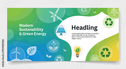 Eco friendly sustainability icons, green energy symbols, modern renewable power graphics, environmental conservation elements