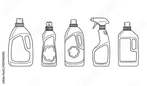 Laundry detergent bottles line icons household cleaning vector set