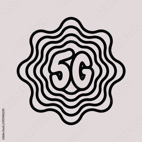 Retro wavy 5G network signal icon vector with concentric vibration lines for mobile data and wireless broadcasting technology