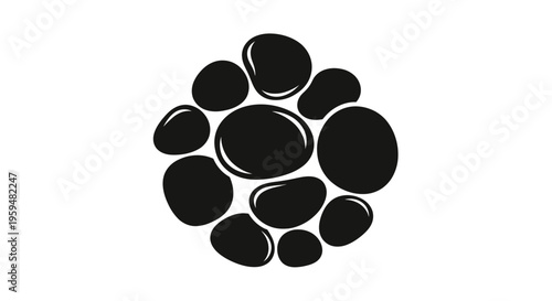 A cluster of smooth, dark, oval shapes with bright highlights