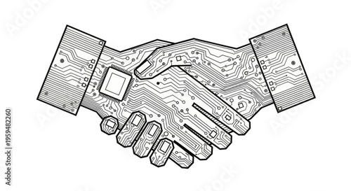 A handshake formed by circuit boards and microchips