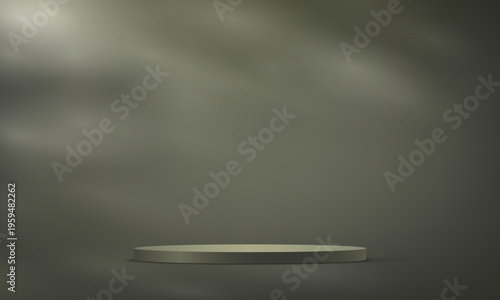 Dark green and gray cylinder pedestal podium. Cylinder abstract minimal scene with geometric platform. Space for selling products on the website. Business backdrop. Vector illustration.