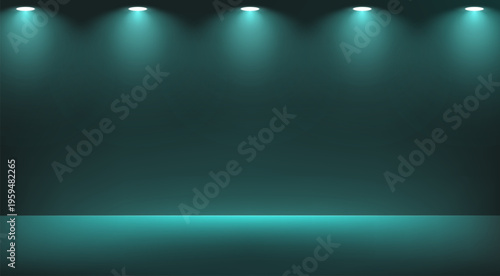 Empty black and blue, green studio background. Empty Room Studio with table. Space for selling products, backdrop, wallpaper, background, text. Gradient table. Vector illustration.