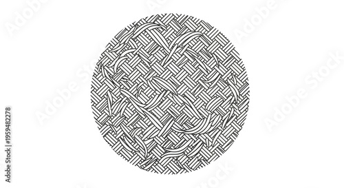 Intricate circular pattern of interwoven lines and organic shapes