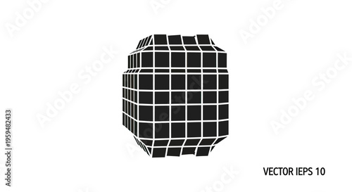 Abstract black and white wireframe geometric shape with a grid pattern