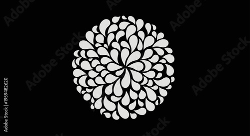 Circular arrangement of teardrop shapes on black background