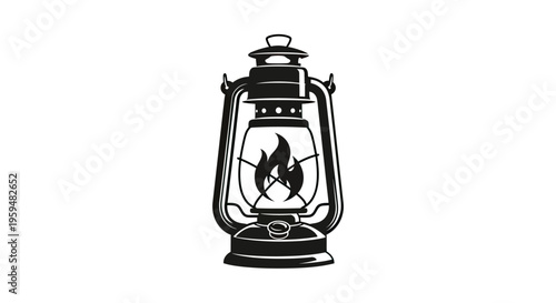 Detailed illustration of a vintage kerosene lantern with a flame inside