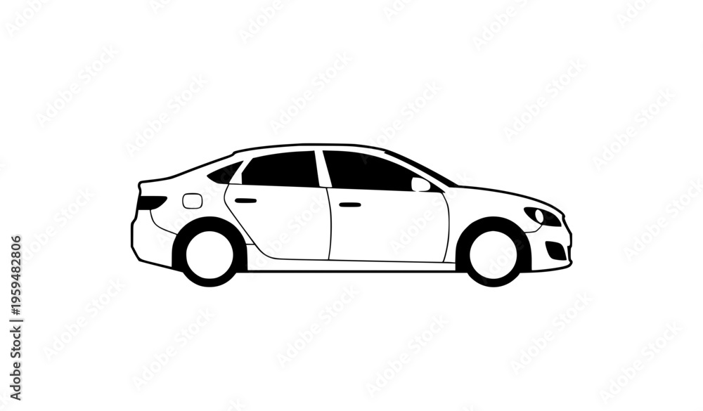 Obraz premium Minimal passenger car vector icon with circular headlights on white background for UI and web design