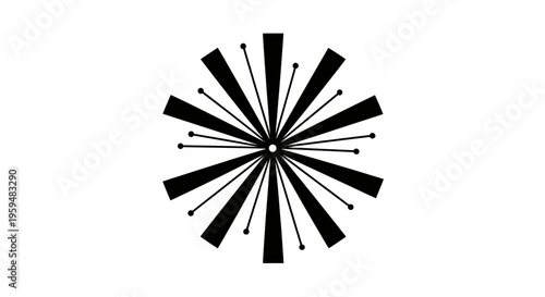 Abstract radial burst with thin lines and dots emanating from a central point
