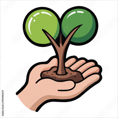 Human Hand Holding Small Tree Sapling for Environmental Protection Concept