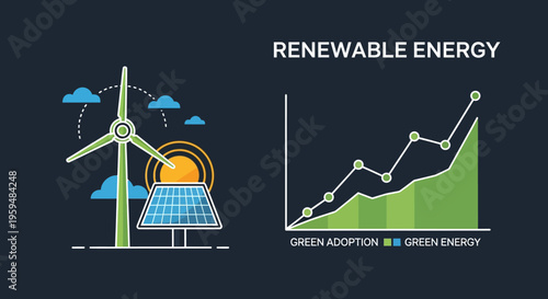 Renewable energy icons, sustainable power symbols, eco-friendly vector graphics, green technology illustrations