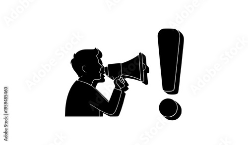 Warning alert attention megaphone paper cut vector illustration