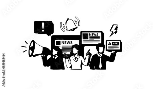 Breaking news alert communication megaphone paper cut vector illustration