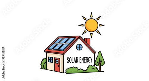 Solar house, eco friendly home, renewable energy icon, sustainable living vector