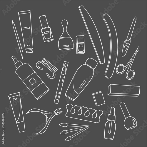 Beauty and Manicure Tools Outline Set Minimal Line Art Illustration