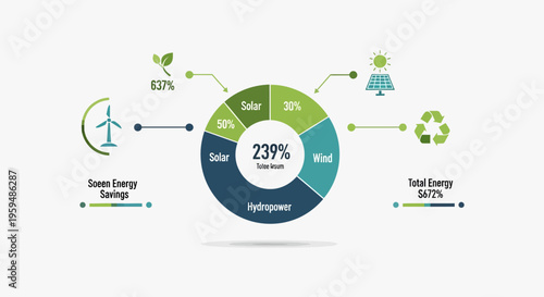 Eco friendly infographic, sustainable energy chart, green technology diagram, environmental data visualization