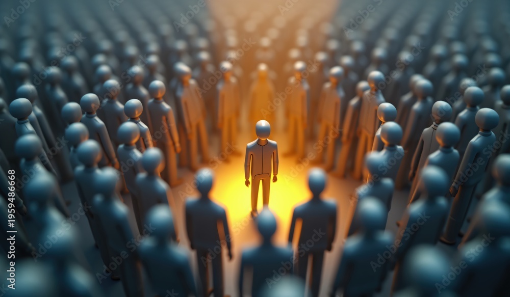 Obraz premium Individual standing out in a crowd, concept of leadership and uniqueness