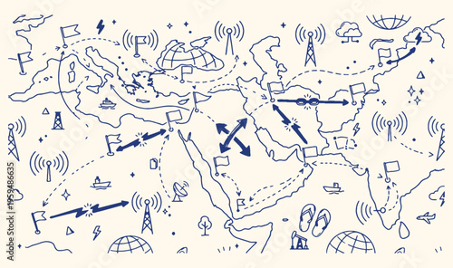 Global logistics trade routes map, world shipping network background, international business supply illustration, global commerce map wallpaper, hand drawn trade sketches, logistics networking connect