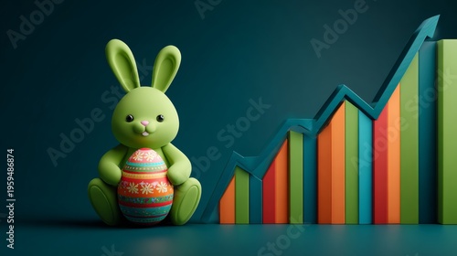 Celebrate easter joy with an adorable bunny and artistic egg. Corporate success. Easter message: simple bunny with decorated egg on plain texture. Corporate finance. Profit growth.