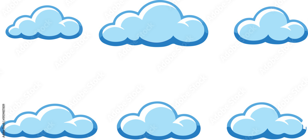 Obraz premium Set of cloud icons displayed in a screenshot, showcasing various cloud designs and styles