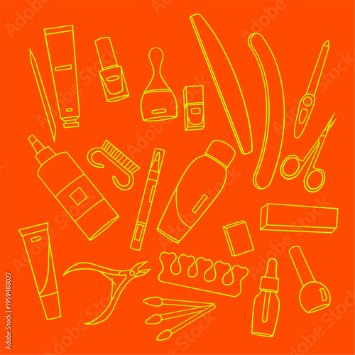Beauty and Manicure Tools Outline Set Minimal Line Art Illustration