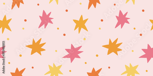 Colorful abstract starburst seamless pattern in modern playful style, perfect for textiles, wallpapers, packaging, and creative surface design.