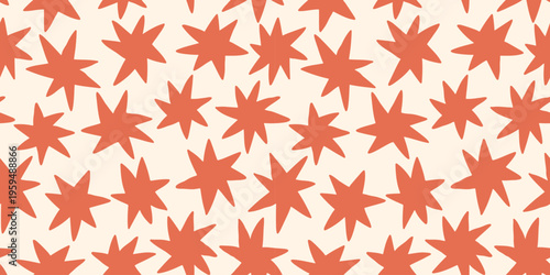 Colorful abstract starburst seamless pattern in modern playful style, perfect for textiles, wallpapers, packaging, and creative surface design.