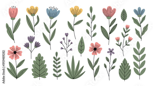 Floral Icons, Vector Flowers, Colorful Botanicals, 20 Illustrations