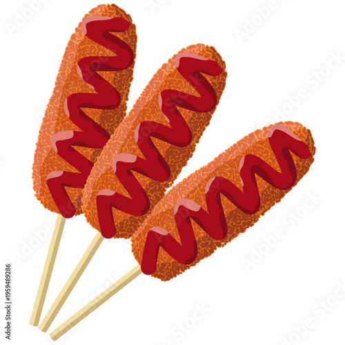 korean corn dog, crispy coating street food.