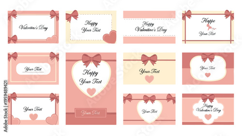 Valentine's Day cards, pink love gift tags, heart bow notes, sweetheart you too greeting cards