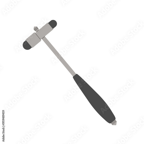Flat color reflex hammer for check tendon reflexes during a neurological testing. Vector standard professional tool used by neurologists for checking the nerves. Instrument for examination of the