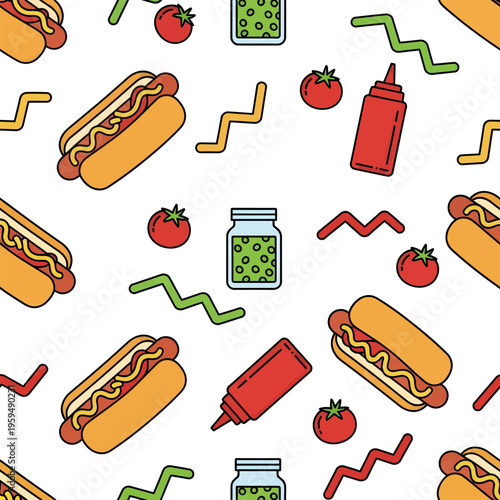 Seamless Isometric Food Wrap Pattern with Hand Drawn Tomato Cheese and Lettuce Icons in Modern Line Art Style for Deli and Cafe Packaging