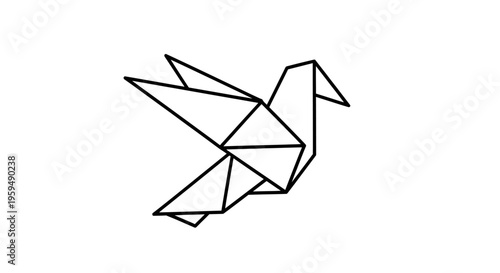 Geometric line art of a bird in flight, resembling origami