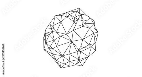 An abstract geometric shape formed by interconnected lines and triangles on a white background