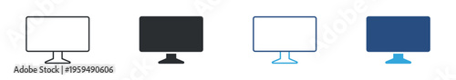 Computer monitor and screen display icon set. Desktop monitor, digital workspace and technology concept. Vector illustration.