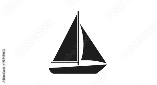A minimalist black silhouette of a sailboat with two triangular sails