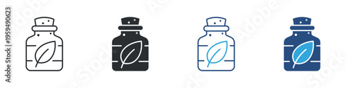 Organic product and natural supplement icon set. Eco bottle, herbal product and healthy lifestyle concept. Vector illustration.