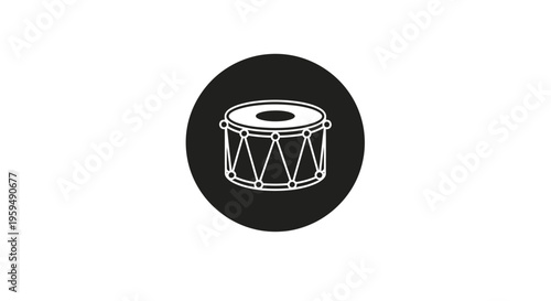 Simple icon of a drum within a black circle on a white background